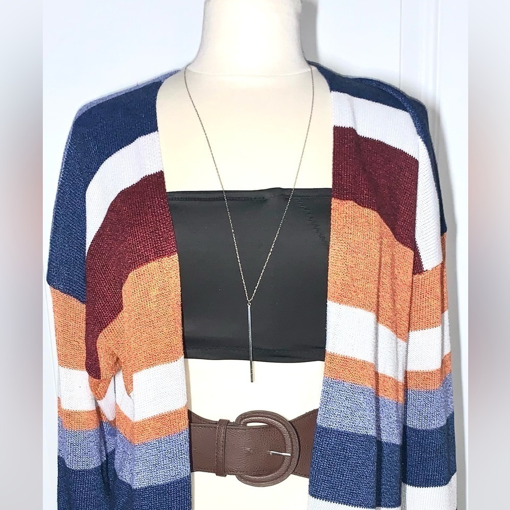 Ecowish Color Block Stripe Brush Knit Open Cardig… - image 3